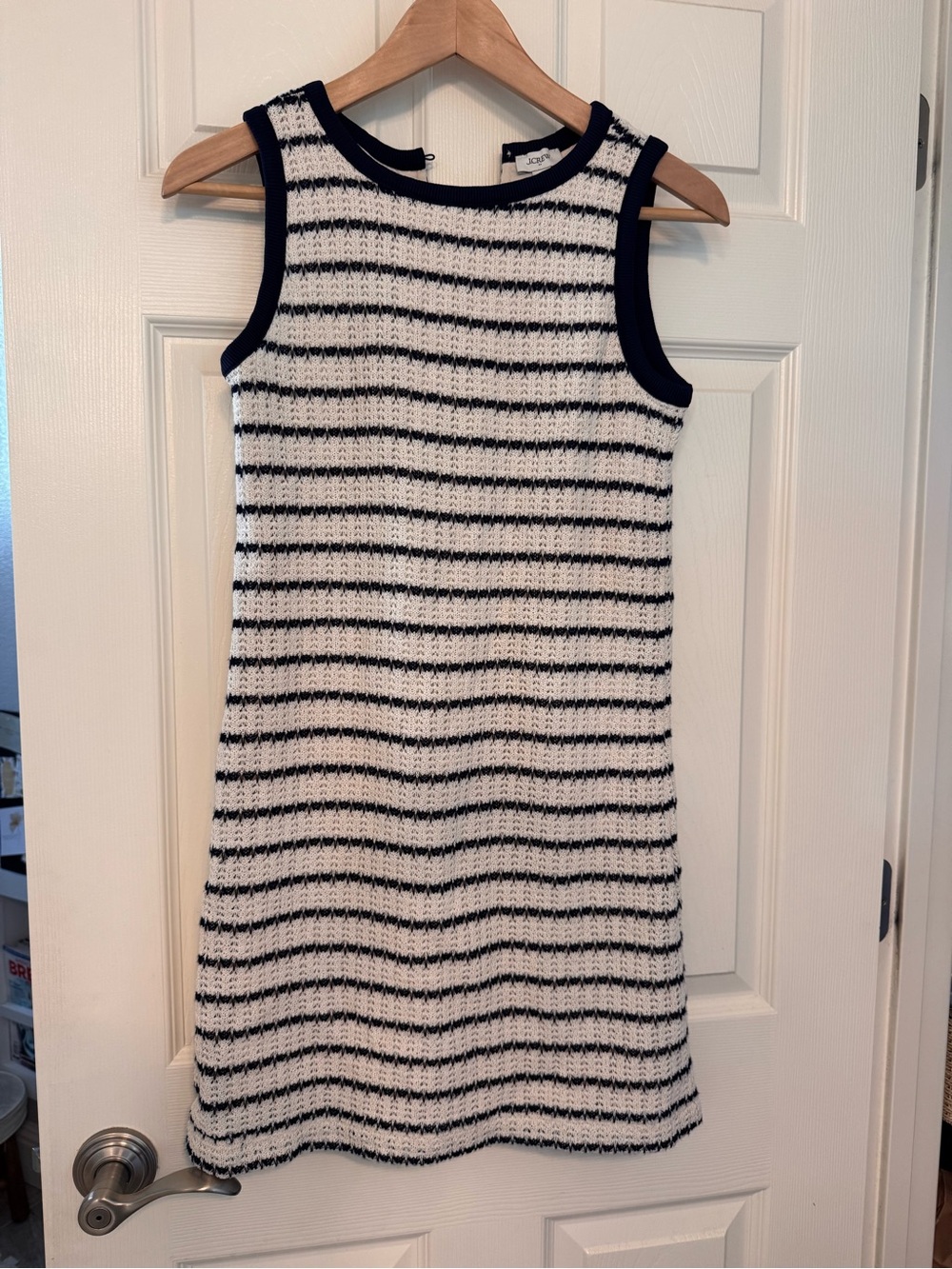 J. Crew Factory Cream and Navy Striped Sleeveless Knit Shift Dress - Picture 9 of 10
